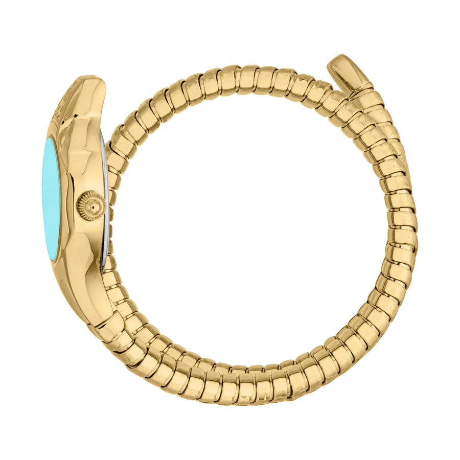 Just Cavalli Fiore Turquoise Dial Gold Steel Strap Watch for Women - JC1L354M0035