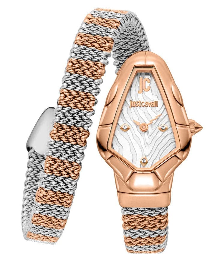 Just Cavalli Fiamma Silver Dial Two Tone Steel Strap Watch for Women - JC1L426M0065