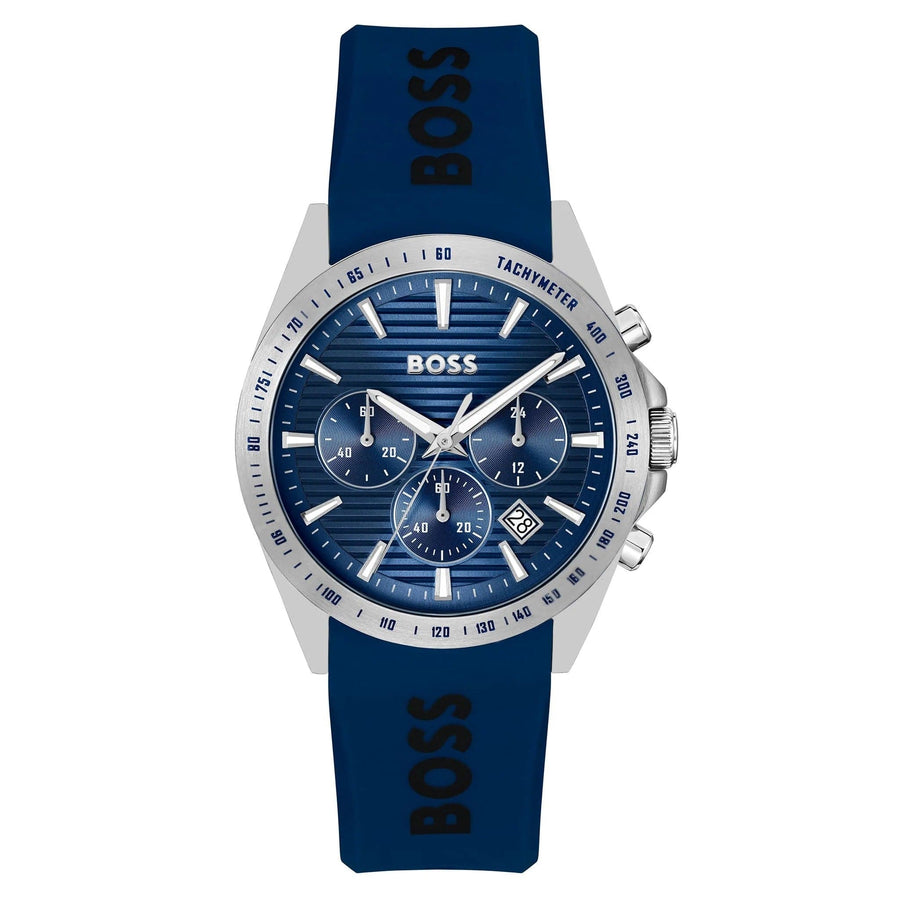 Hugo Boss Strike Chronograph Blue Dial Blue Rubber Strap Watch for Men - 1514239