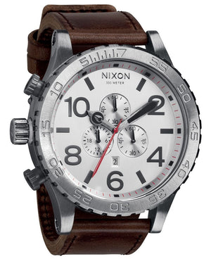 Nixon 51-30 Chronograph Silver Dial Brown Leather Strap Watch for Men - A124-1113