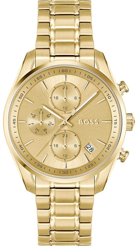 Hugo Boss Grand Tour Chronograph Gold Dial Gold Steel Strap Watch for Women - 1502768
