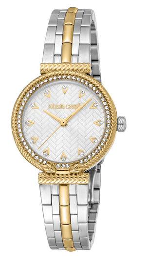 Just Cavalli Chiarezza Snake Core Silver Dial Two Tone Steel Strap Watch for Women - RC5L078M0055