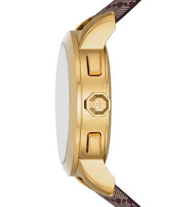 Tory Burch The Tory Chronograph White Dial Maroon Jacquard Strap Watch for Women - TBW1051