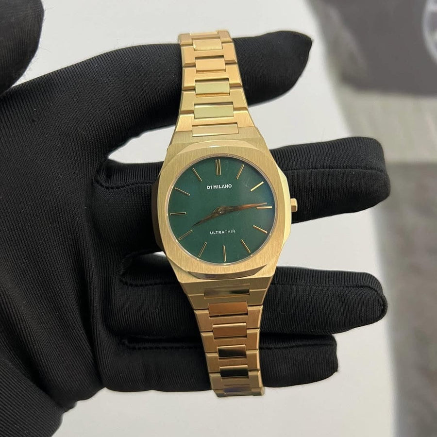 D1 Milano Ultra Thin Green Dial Gold Steel Strap Watch for Women - D1-UTBL18