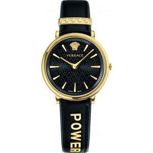 Versace V Circulus Quartz Black Dial Black Leather Strap Watch for Women - VBP12017