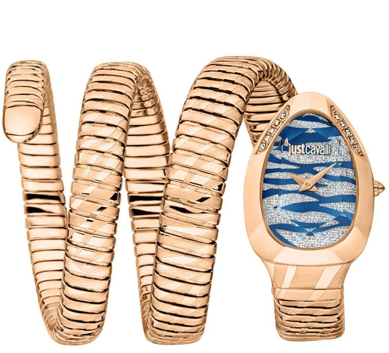 Just Cavalli Taglio Blue Dial Rose Gold Steel Strap Watch for Women - JC1L226M0045