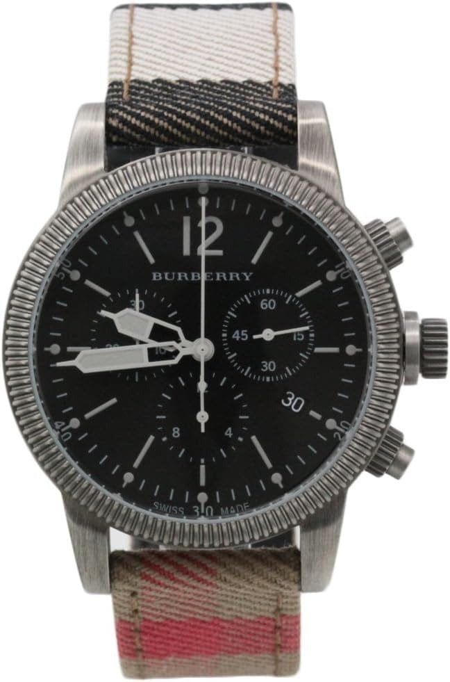 Burberry Utilitarian Chronograph Black Dial Tri Tone Leather Strap Watch for Men - BU7815