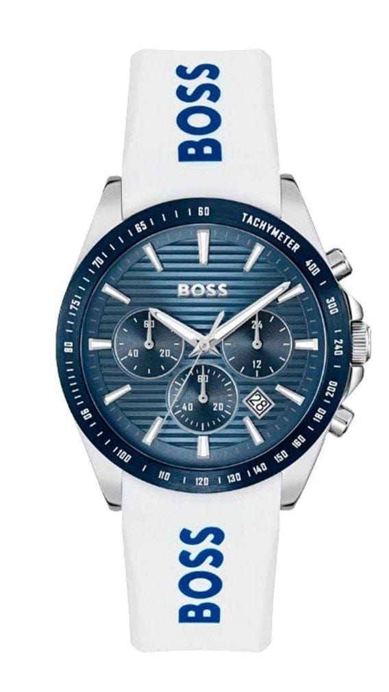 Hugo Boss Strike Chronograph Blue Dial White Rubber Strap Watch for Men - 1514238