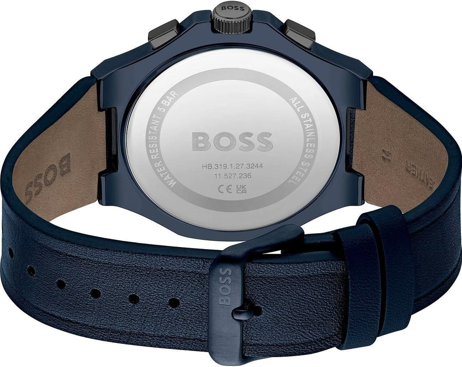 Hugo Boss Taper Chronograph Black Dial Blue Leather Strap Watch for Men - 1514086