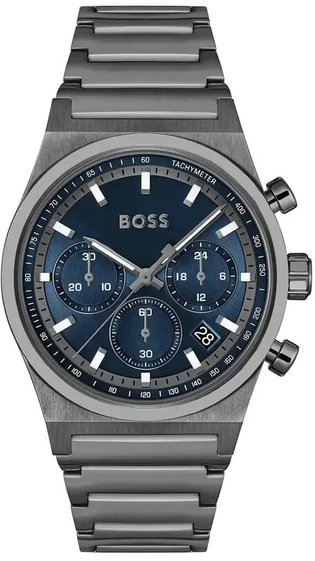Hugo Boss Candor Chronograph Blue Dial Grey Steel Strap Watch for Men - 1514223