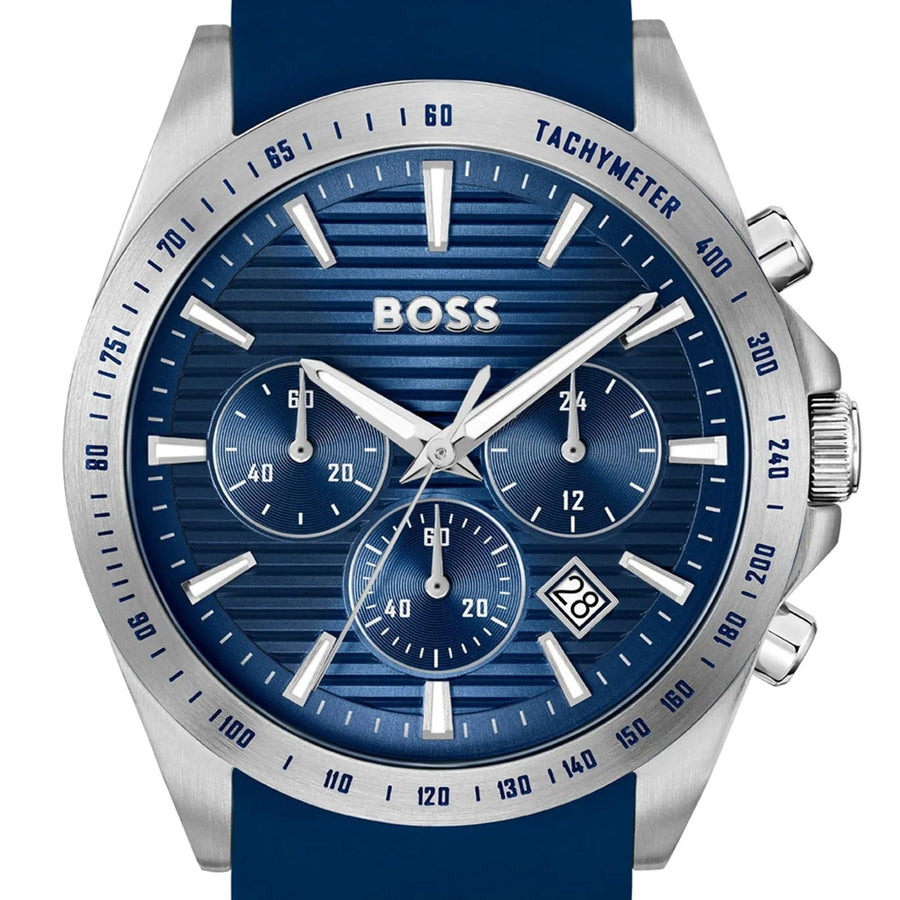 Hugo Boss Strike Chronograph Blue Dial Blue Rubber Strap Watch for Men - 1514239