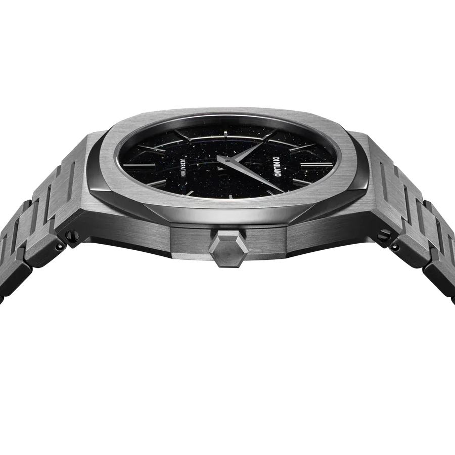 D1 Milano Ultra Thin Aventurine Black Dial Silver Steel Strap Watch for Men - D1-UTBJ29