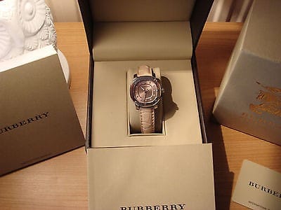 Burberry The Britain Diamonds Pink Dial Pink Leather Strap Watch for Women - BBY1802