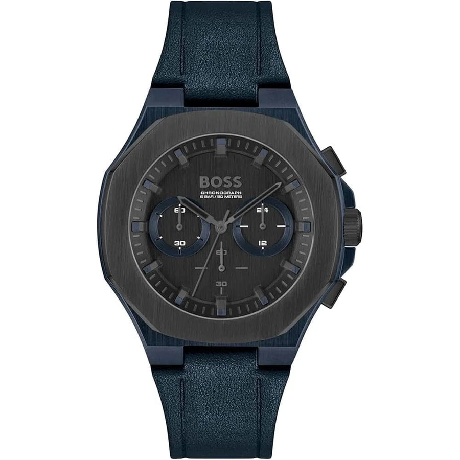 Hugo Boss Taper Chronograph Black Dial Blue Leather Strap Watch for Men - 1514086