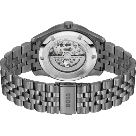 Hugo Boss Principle Skeleton Blue Dial Grey Steel Strap Watch for Men - 1514254