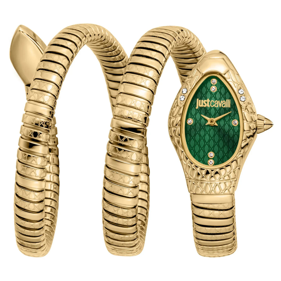 Just Cavalli Aurela Green Dial Gold Steel Strap Watch for Women - JC1L374M0035