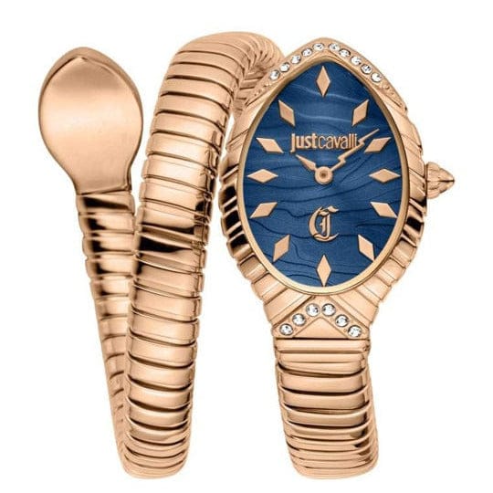 Just Cavalli Specchio Blue Dial Rose Gold Steel Strap Watch for Women - JC1L322M0045