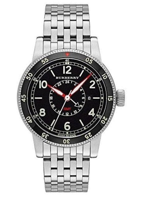 Burberry Utilitarian GMT Black Dial Silver Steel Strap Watch for Men - BU7866