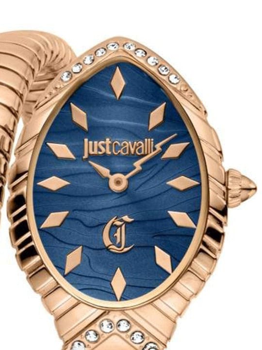 Just Cavalli Specchio Blue Dial Rose Gold Steel Strap Watch for Women - JC1L322M0045