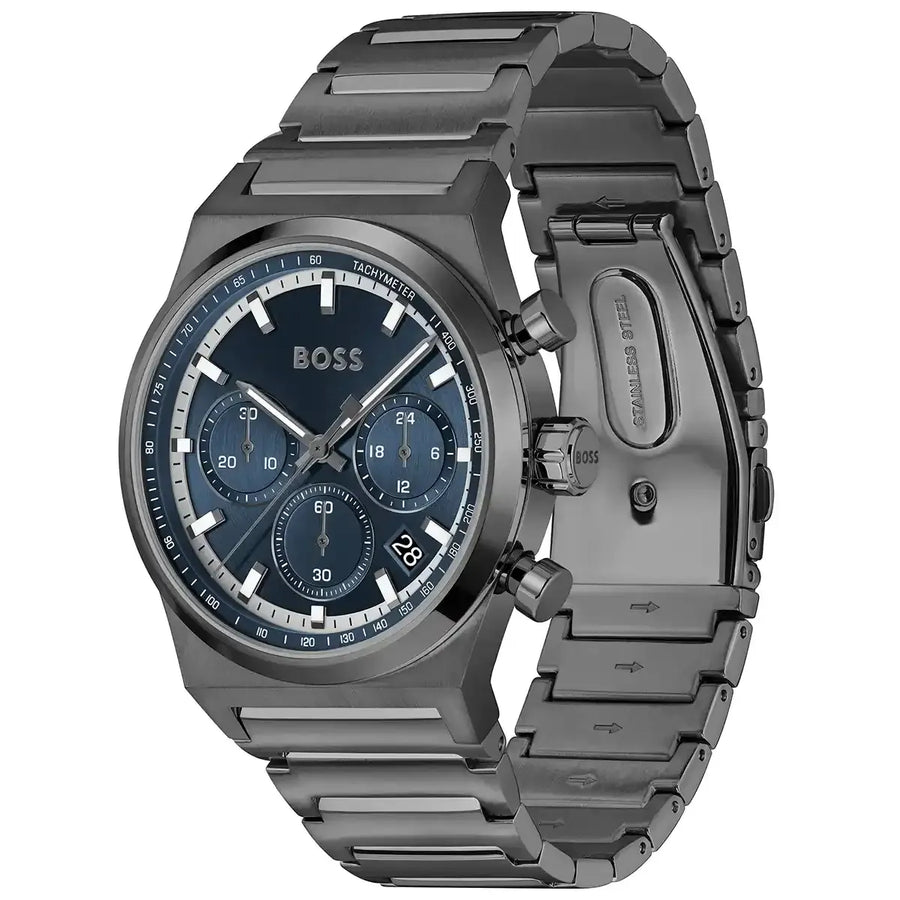 Hugo Boss Candor Chronograph Blue Dial Grey Steel Strap Watch for Men - 1514223