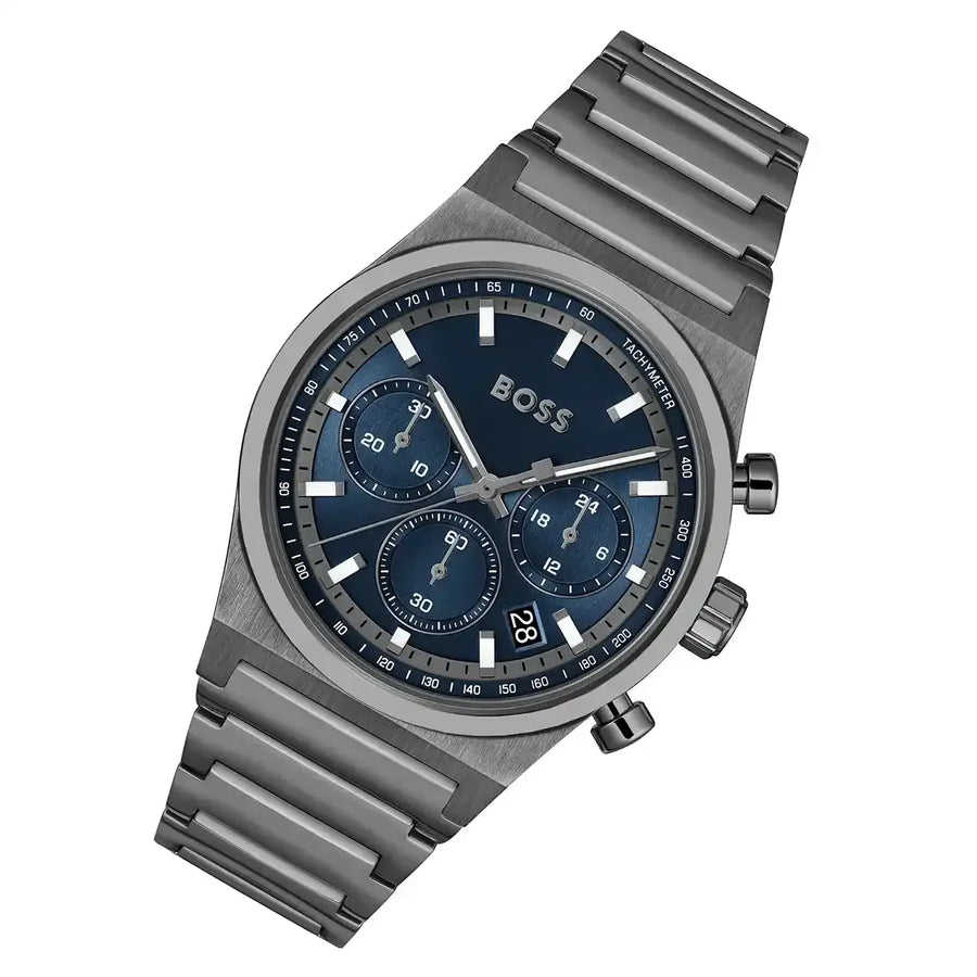Hugo Boss Candor Chronograph Blue Dial Grey Steel Strap Watch for Men - 1514223