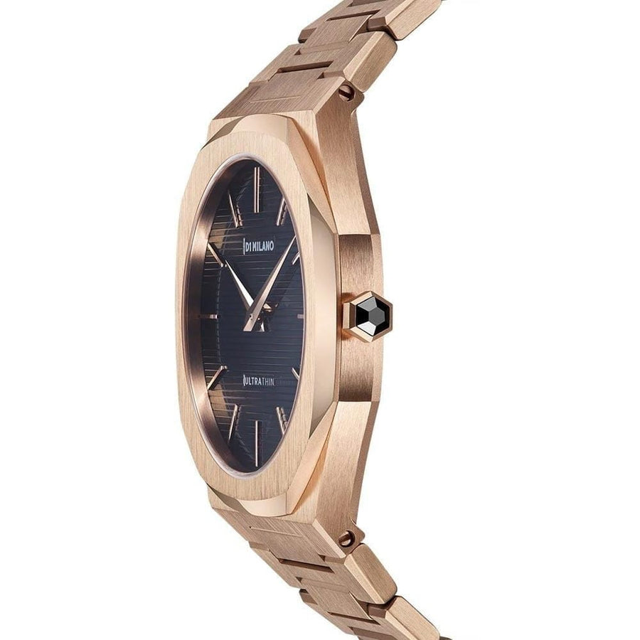 D1 Milano Ultra Thin Black Dial Gold Steel Strap Watch for Men  - D1-UTBJ16