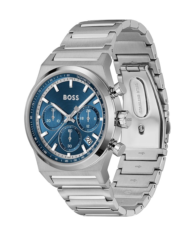 Hugo Boss Candor Chronograph Blue Dial Silver Steel Strap Watch for Men - 1514250