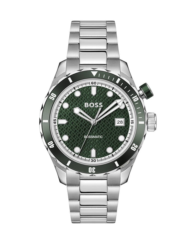 Hugo Boss Bossmatic Automatic Green Dial Silver Steel Strap Watch for Men - 1514178