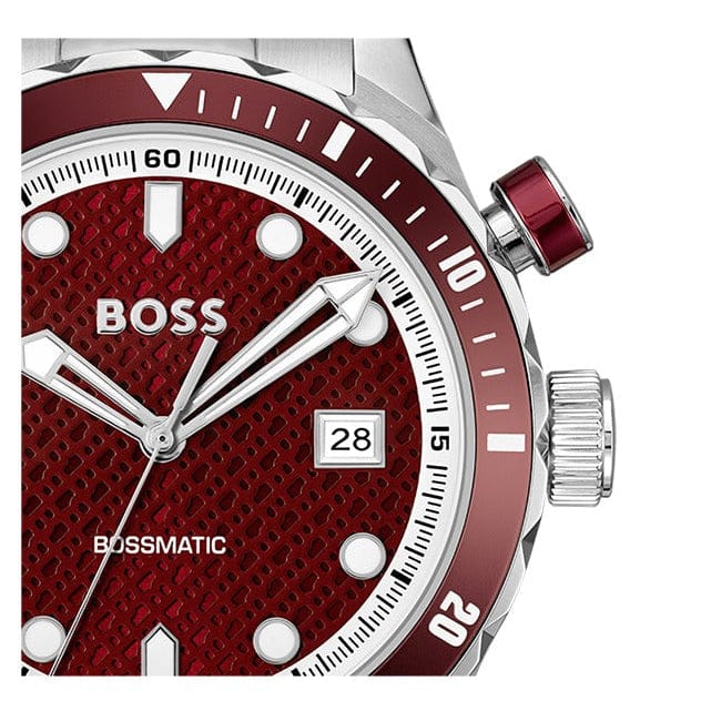Hugo Boss Bossmatic Automatic Red Dial Silver Steel Strap Watch for Men - 1514179
