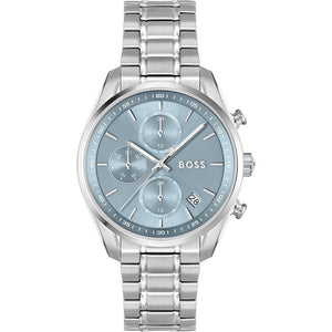 Hugo Boss Grand Tour Chronograph Ice Blue Dial Silver Steel Strap Watch for Women - 1502767