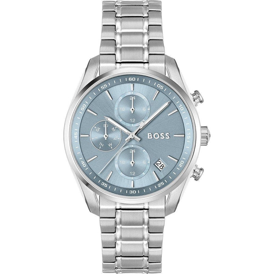 Hugo Boss Grand Tour Chronograph Ice Blue Dial Silver Steel Strap Watch for Women - 1502767