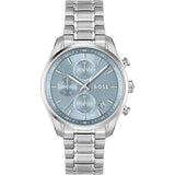 Hugo Boss Grand Tour Chronograph Ice Blue Dial Silver Steel Strap Watch for Women - 1502767