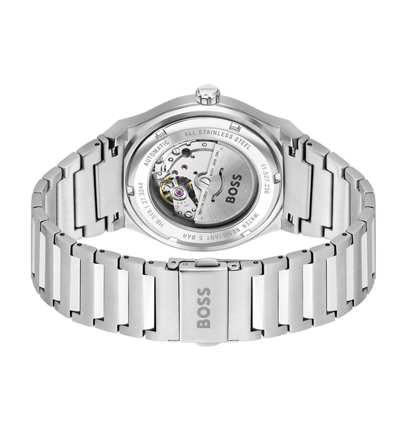 Hugo Boss Candor Automatic Ice Blue Dial Silver Steel Strap Watch for Men - 1514118