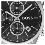 Hugo Boss Grand Prix Chronograph Black Dial Silver Steel Strap Watch for Men - 1514251