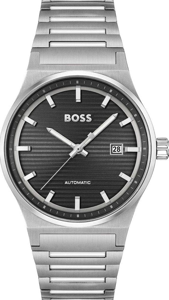 Hugo Boss Candor Automatic Black Dial Silver Steel Strap Watch for Men - 1514117