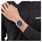 Hugo Boss Grand Prix Chronograph Black Dial Silver Steel Strap Watch for Men - 1514251