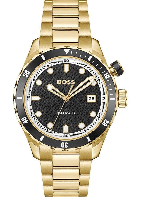 Hugo Boss Bossmatic Automatic Black Dial Gold Steel Strap Watch for Men - 1514180