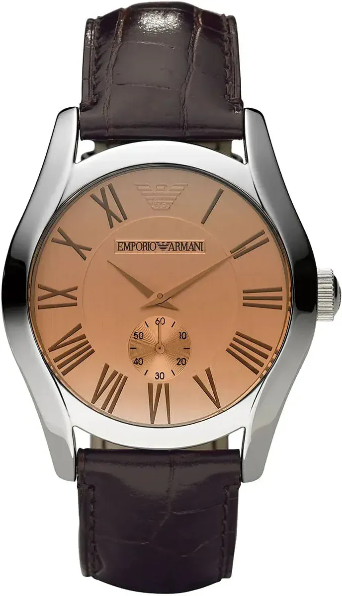 Emporio Armani Classic Beige Dial Brown Leather Strap Watch for Men - AR0645
