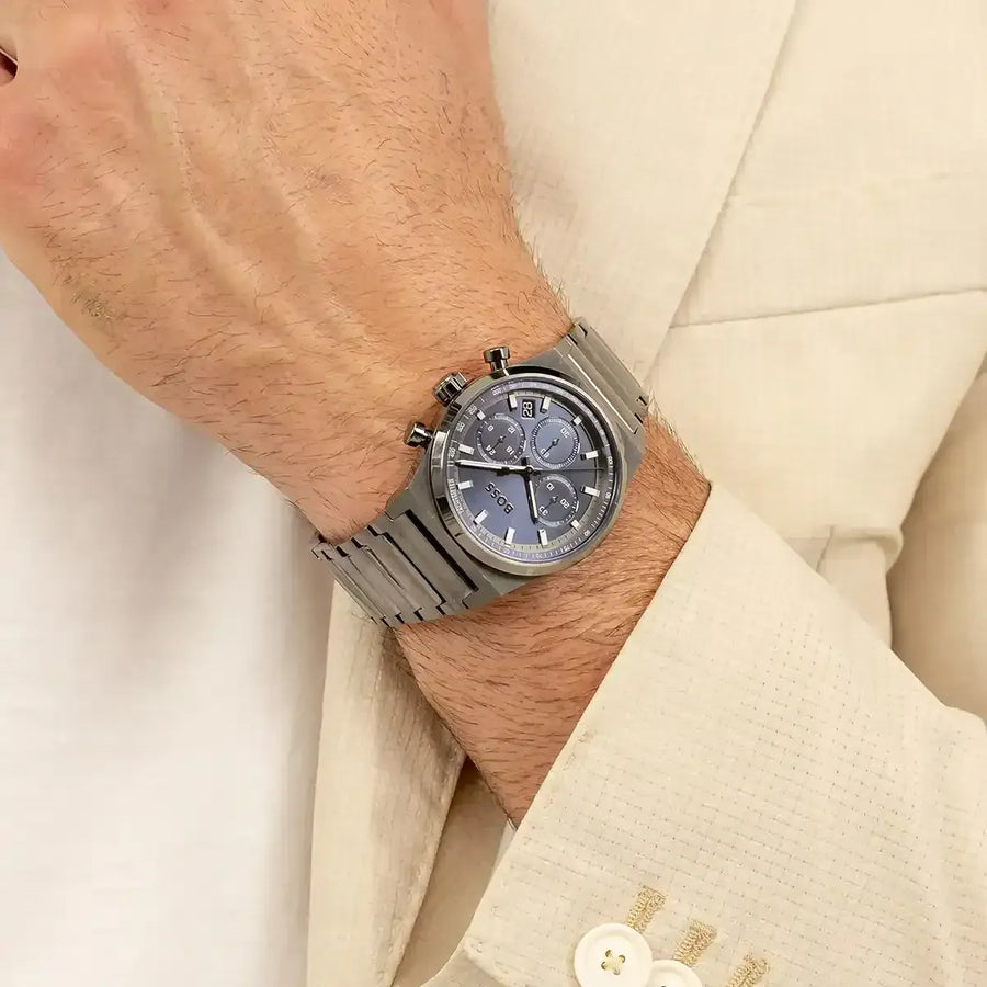 Hugo Boss Candor Chronograph Blue Dial Grey Steel Strap Watch for Men - 1514223