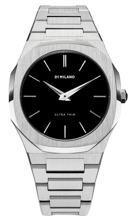 D1 Milano Ultra Thin Black Dial Silver Steel Strap Watch for Women - D1-UTBL05