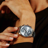 Hugo Boss Grand Tour Chronograph Ice Blue Dial Silver Steel Strap Watch for Women - 1502767