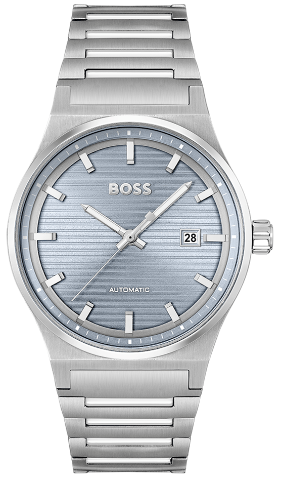 Hugo Boss Candor Automatic Ice Blue Dial Silver Steel Strap Watch for Men - 1514118