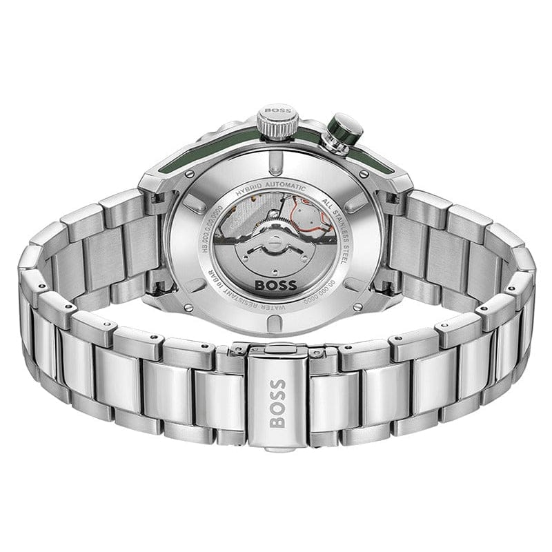 Hugo Boss Bossmatic Automatic Green Dial Silver Steel Strap Watch for Men - 1514178
