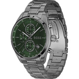 Hugo Boss Grand Prix Chronograph Green Dial Gunmetal Grey Steel Strap Watch for Men - 1514228
