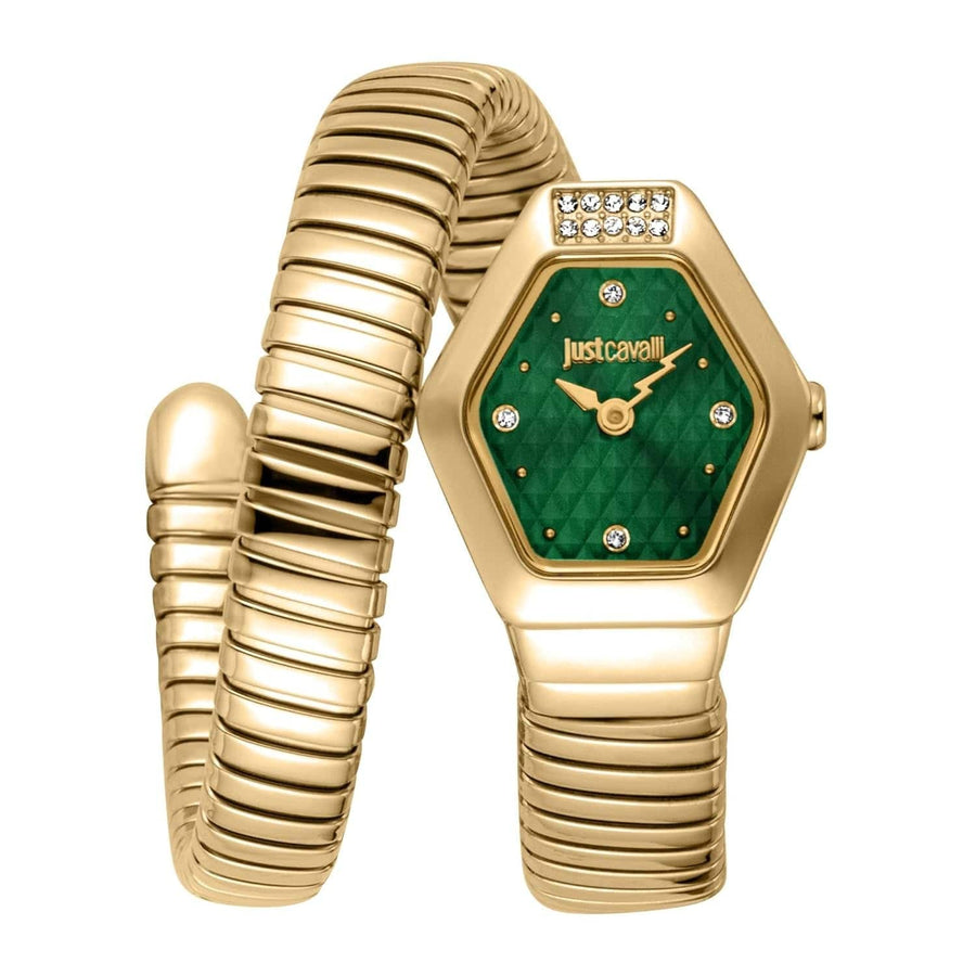 Just Cavalli Splora Green Dial Gold Steel Strap Watch for Women - JC1L394M0035