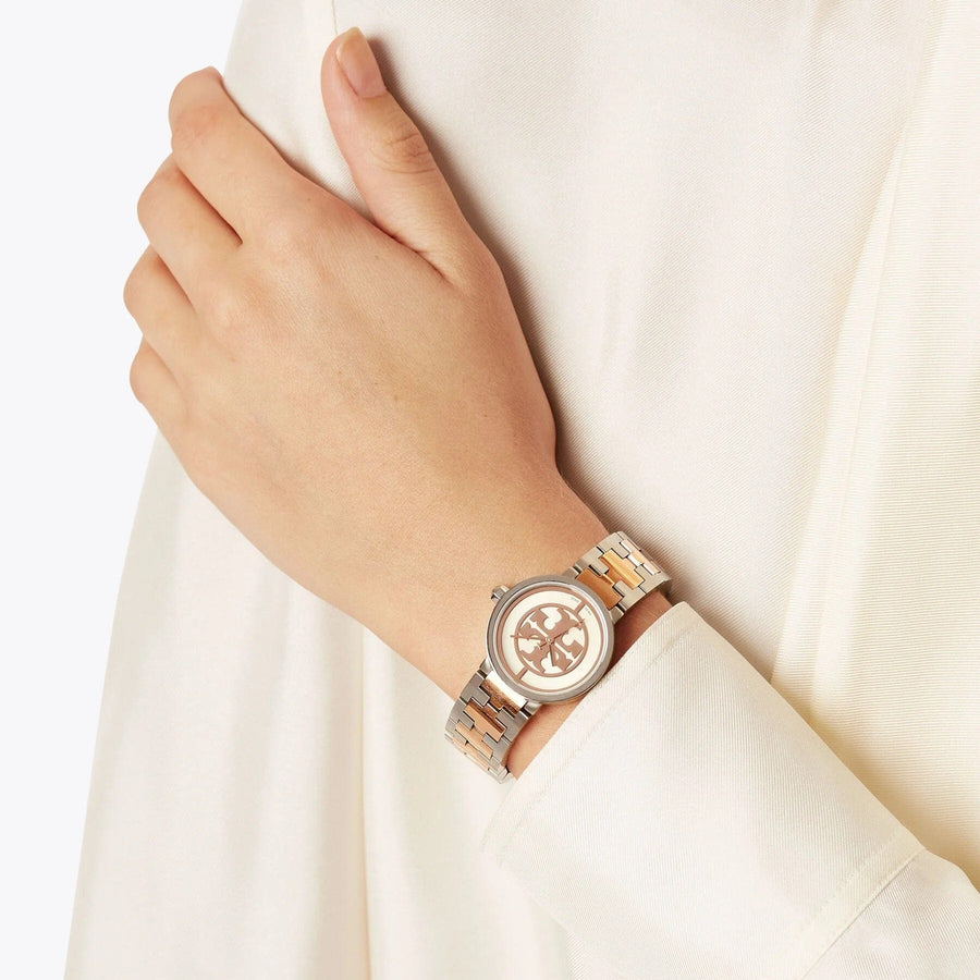 Tory Burch Reva Gold Dial Two Tone Steel Strap Watch for Women - TBW4016