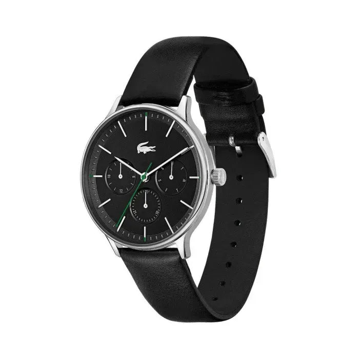 Lacoste Club Multidial Black Dial Black Leather Strap Watch for Men - 2011226