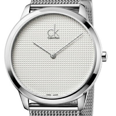 Calvin Klein Minimal White Dial Silver Mesh Bracelet Watch for Men - K3M2112Y