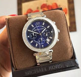 Michael Kors Parker Chronograph Blue Dial Silver Steel Strap Watch for Women - MK6117