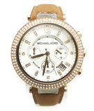 Michael Kors Parker Chronograph White Dial Tan Leather Strap Watch for Women - MK5633